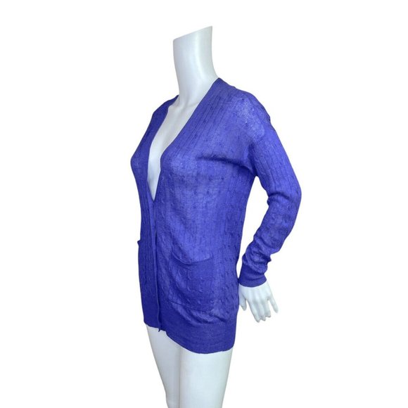 J.Crew Purple Linen Cable Knit Cardigan Sweater V-neck Gold Buttons XXS - Picture 5 of 7